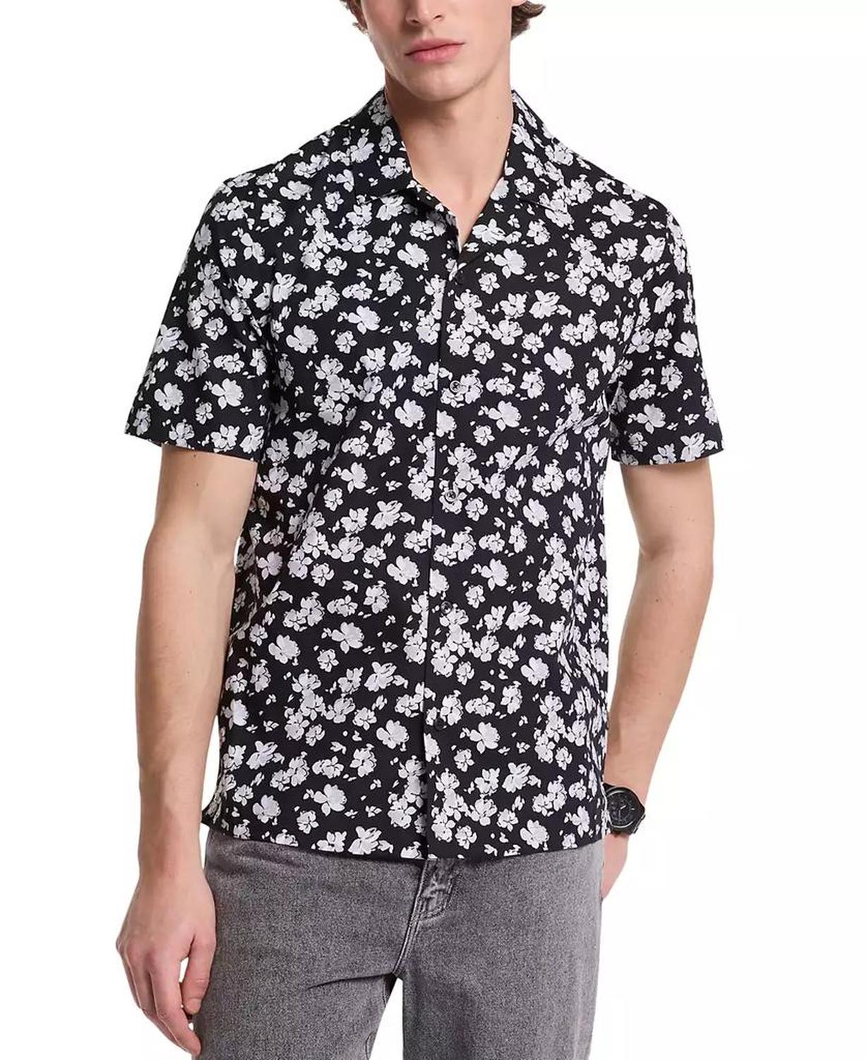 Men's Relaxed Fit Short Sleeve Button-Front Floral Print Camp Shirt