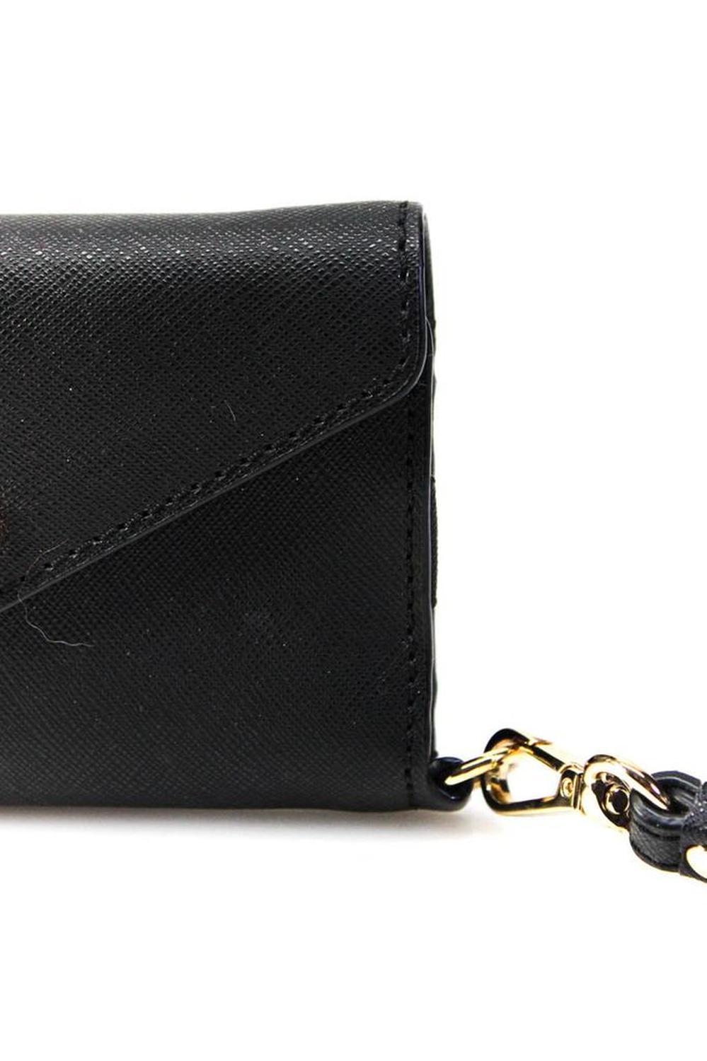 Michael Kors Womens Button Flap Saffiano Leather Wristlet Wallet Black