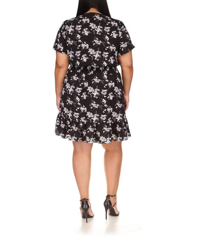 Plus Size Botanical Short Sleeve Wrap Dress