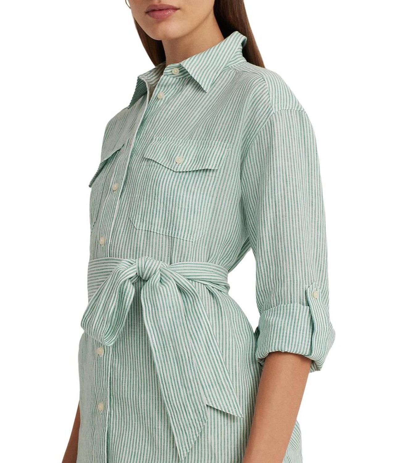 Relaxed Fit Striped Belted Linen Shirt