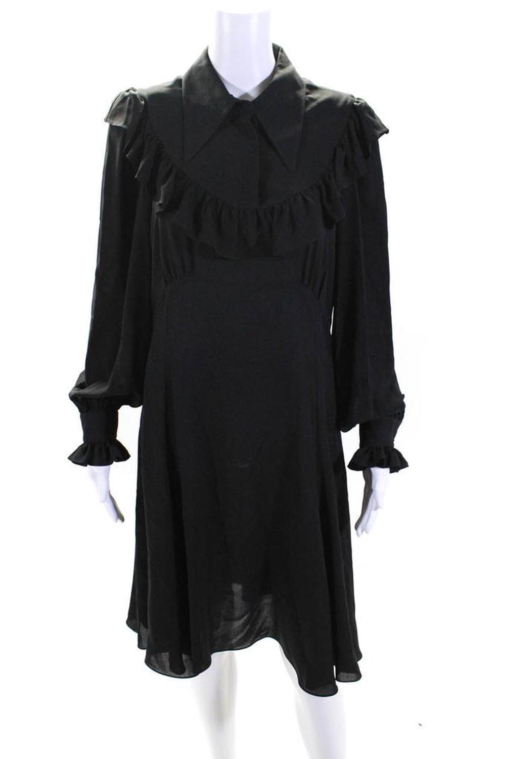 Michael Kors Collection Womens Collar Long Sleeve Button Up Dress Black