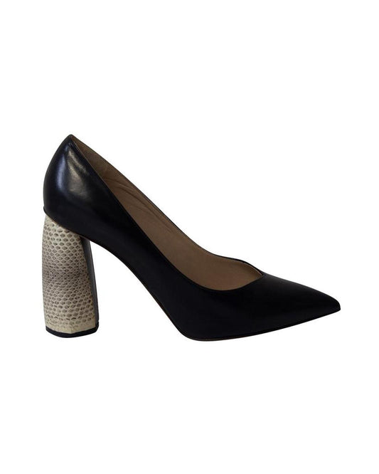 Marc Jacobs Print Block Heel Pointed Court Shoes in Black Leather