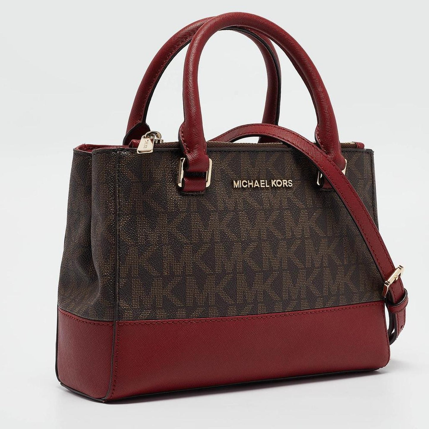 Michael Kors /brown Signature Coated Canvas And Leather Xs Kellen Tote