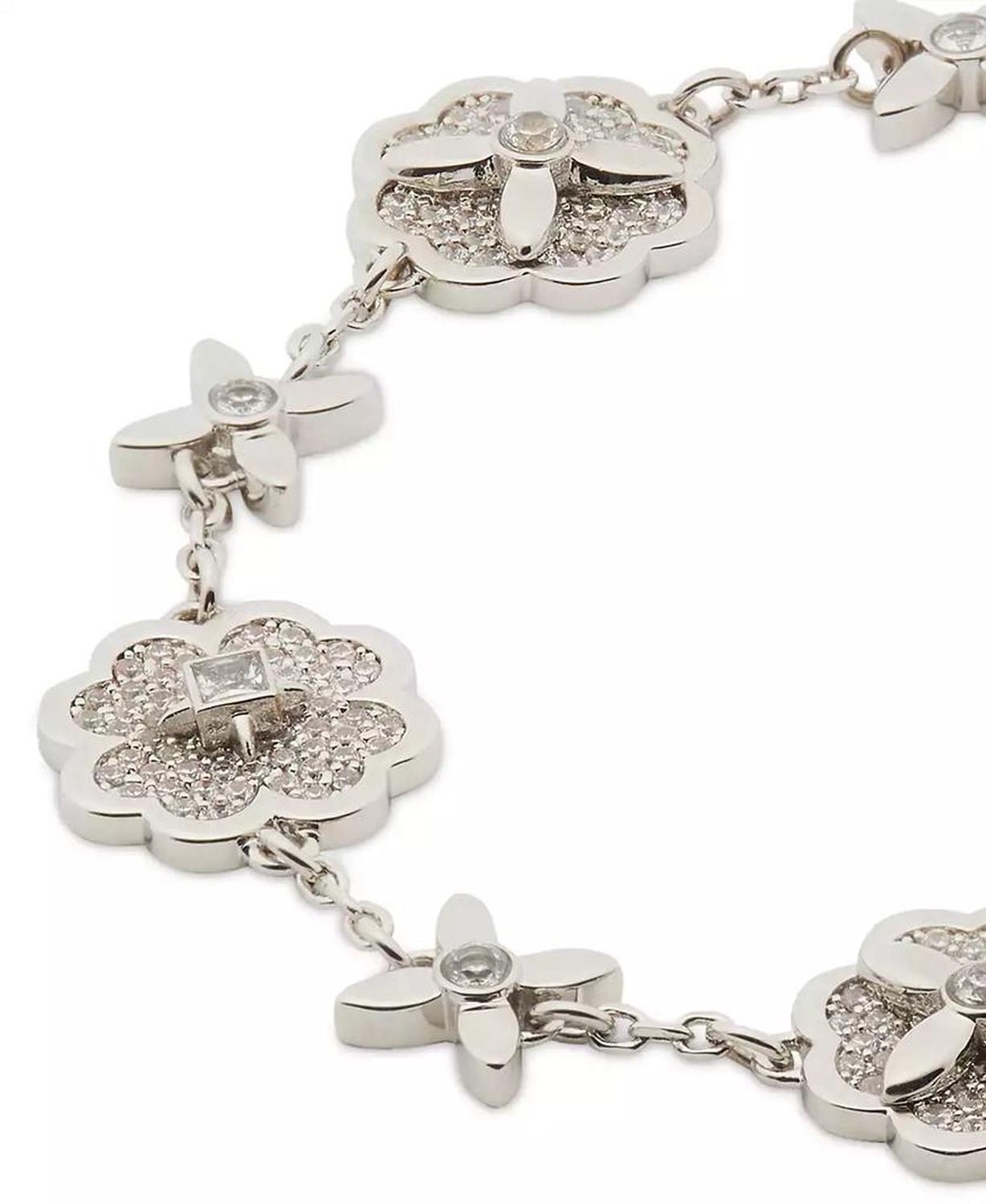 Silver-Tone Pavé Flower Charm Flex Bracelet