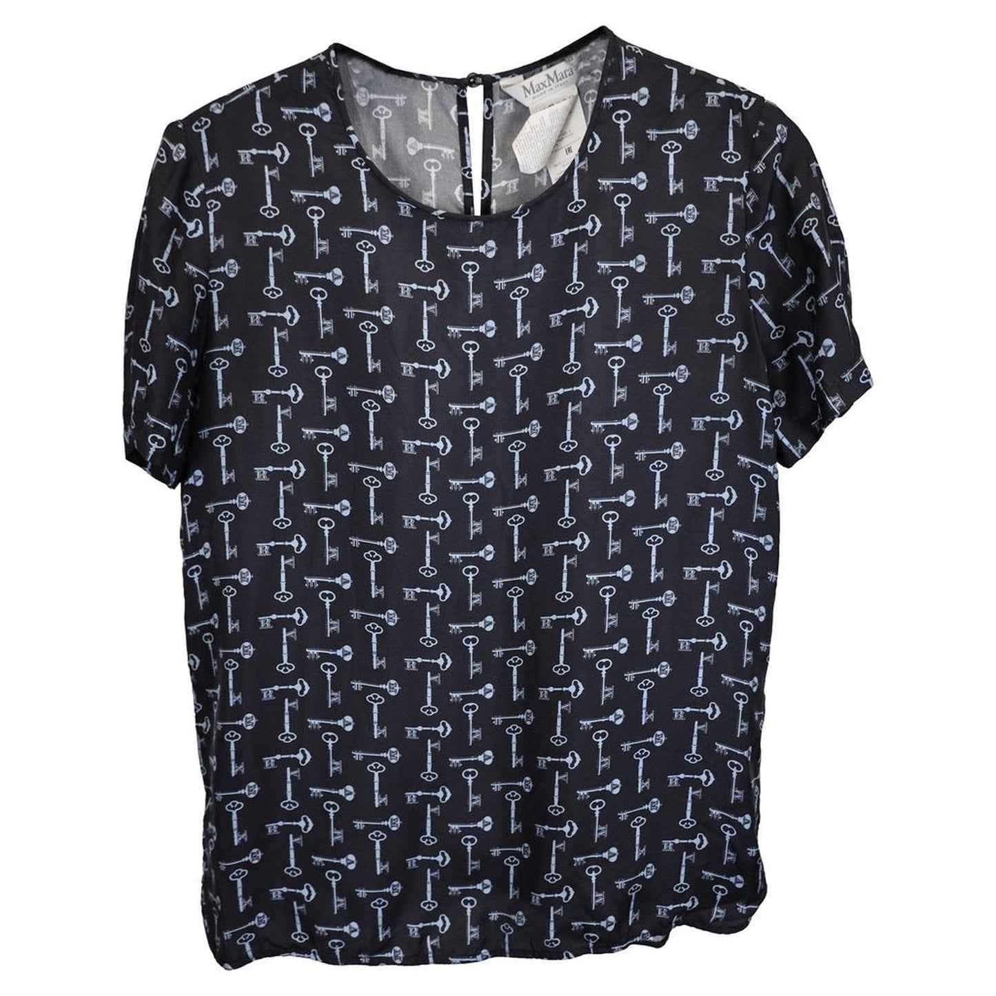 Golf Key Printed T-Shirt in navy Blue Silk