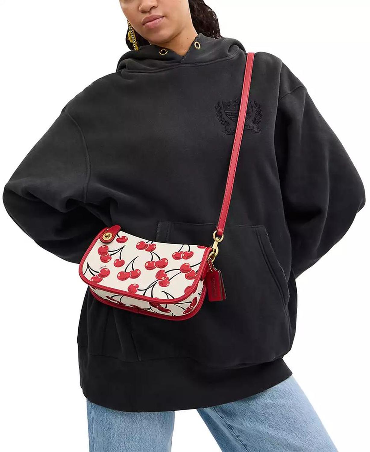 Swinger Cherry Print Leather Shoulder Bag