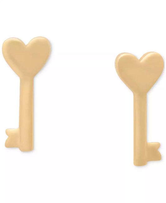 Gold-Tone Polished Heart Key Stud Earrings