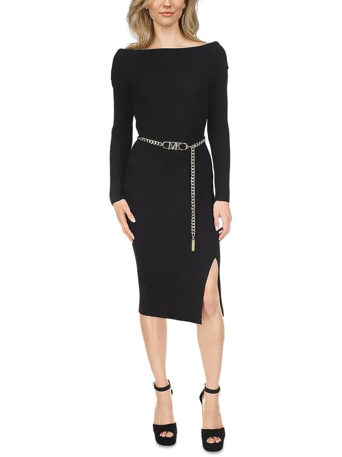 Womens Ribbed Off-Shoulder Bodycon Dress