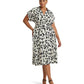 Plus-Size Leaf-Print Belted Crepe Dress