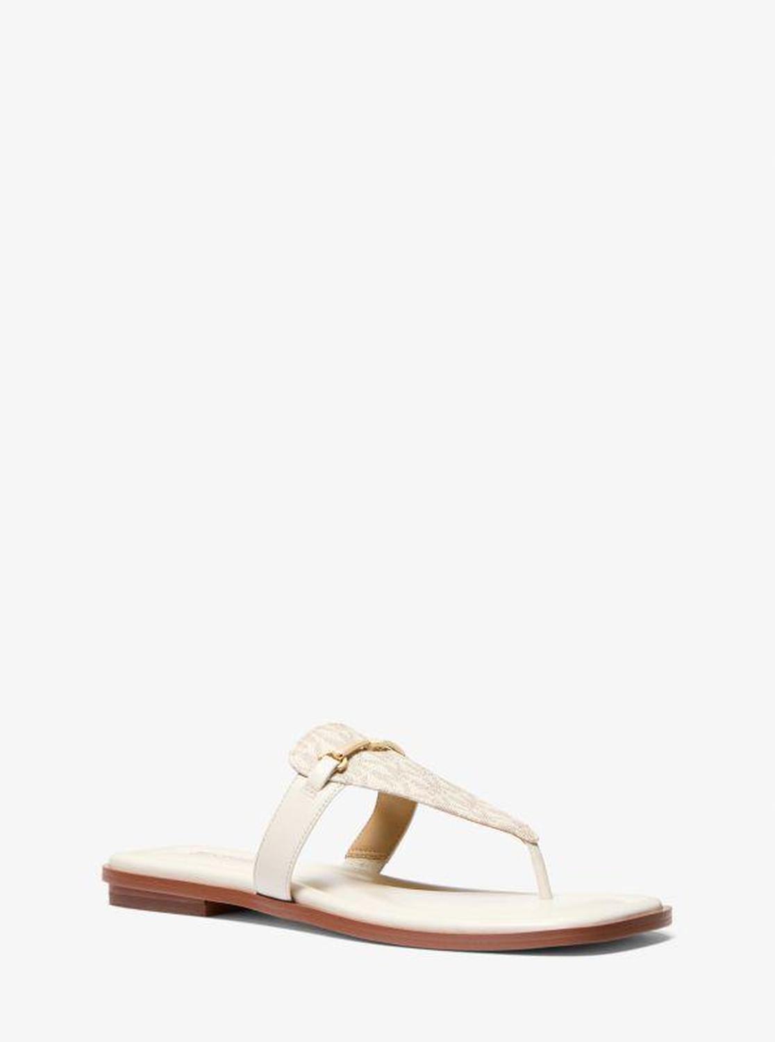 Lena Signature Logo and Leather T-Strap Sandal