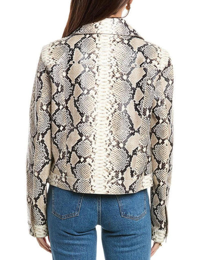 Zip Front Python-Embossed Leather Jacket