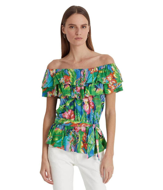 Petite Floral Jersey Off-the-Shoulder Top