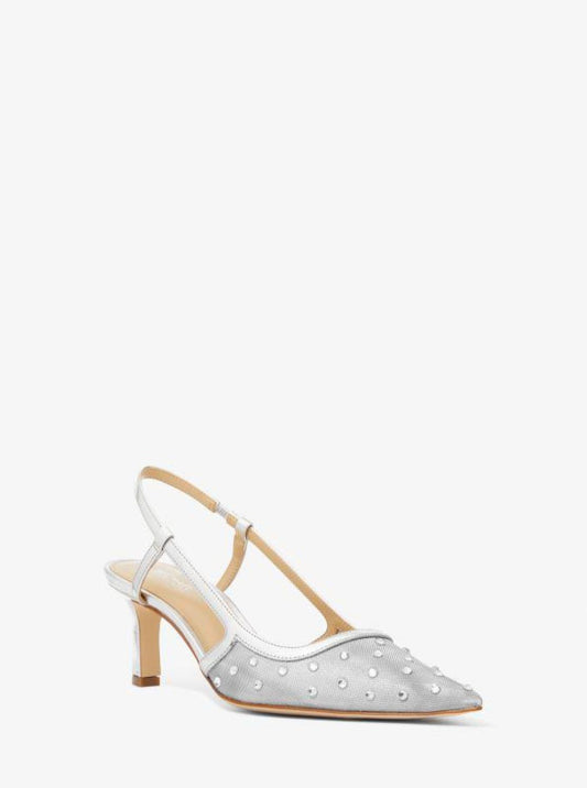 Alora Crystal Embellished Metallic Mesh Slingback Pump