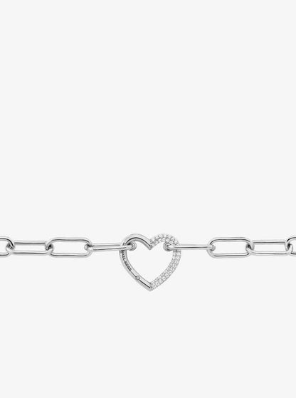 Pavé Heart Curb-Link Necklace