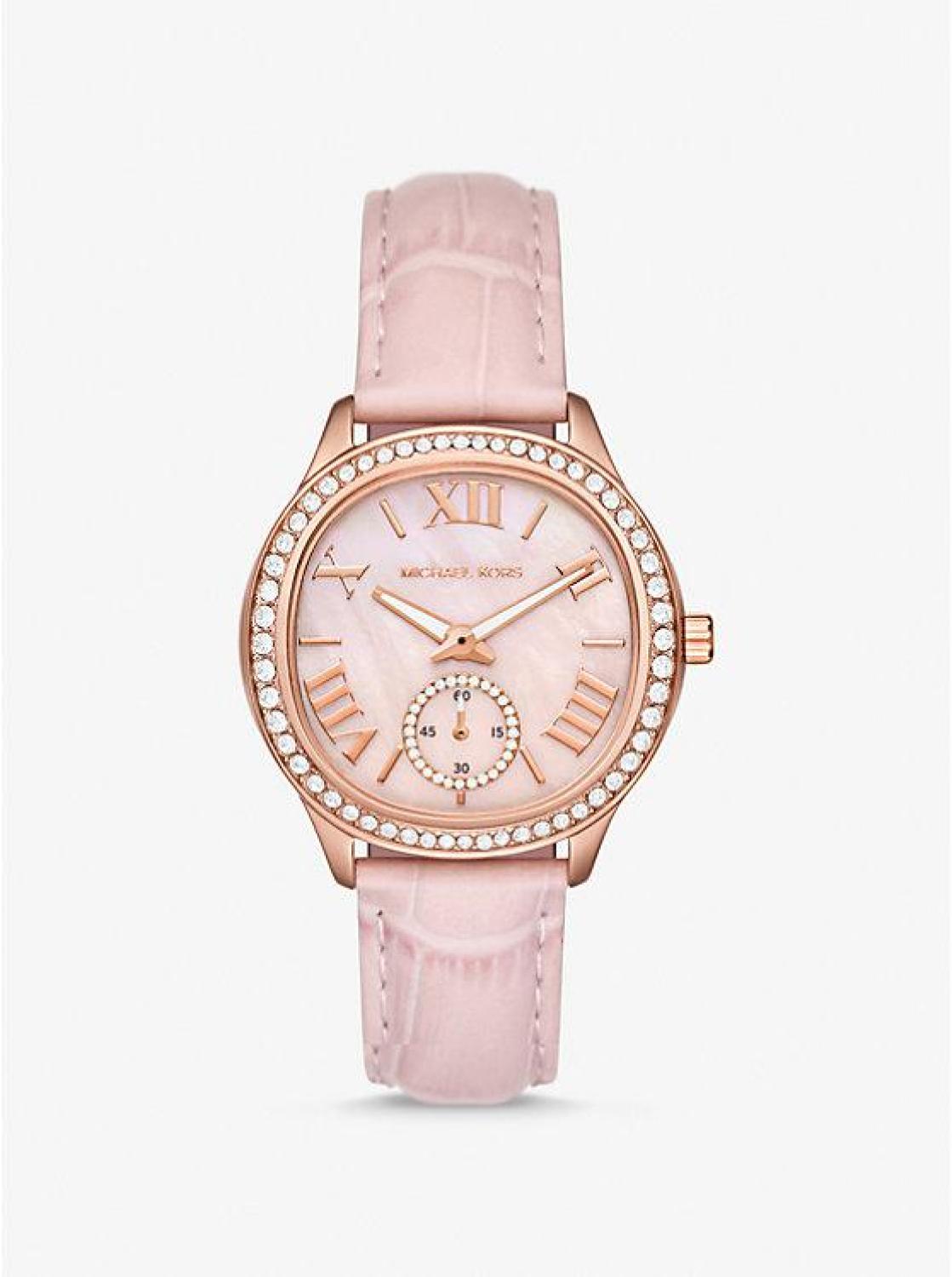 Sage Pavé Rose Gold-Tone and Crocodile Embossed Leather Watch