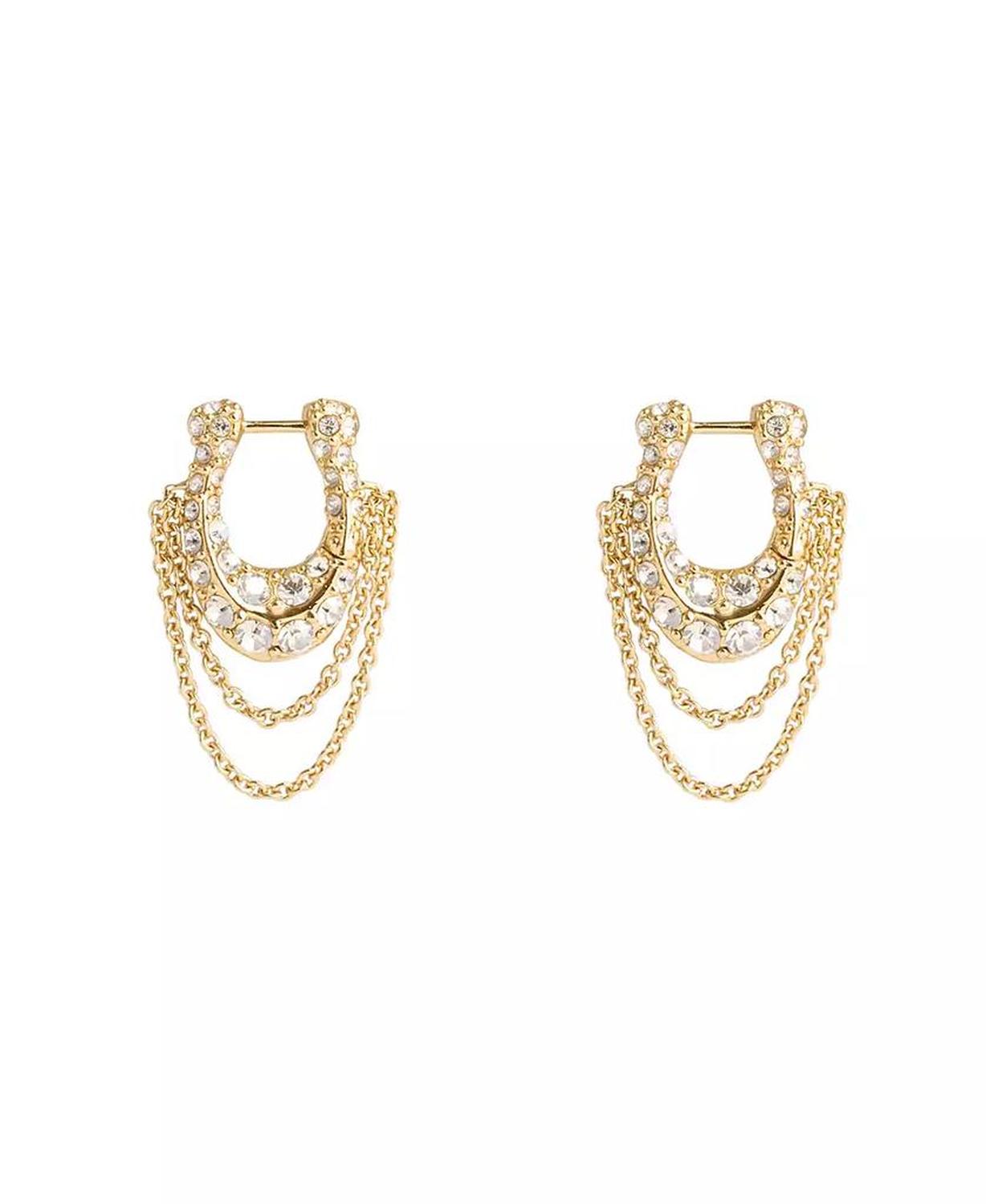 Faux Stone Signature Pavé C Chain Hoop Earrings