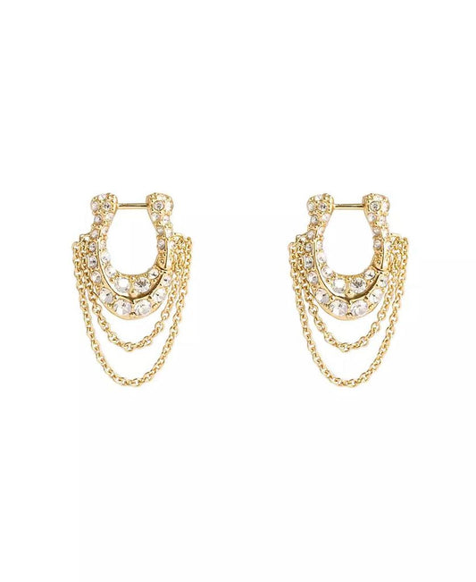 Faux Stone Signature Pavé C Chain Hoop Earrings