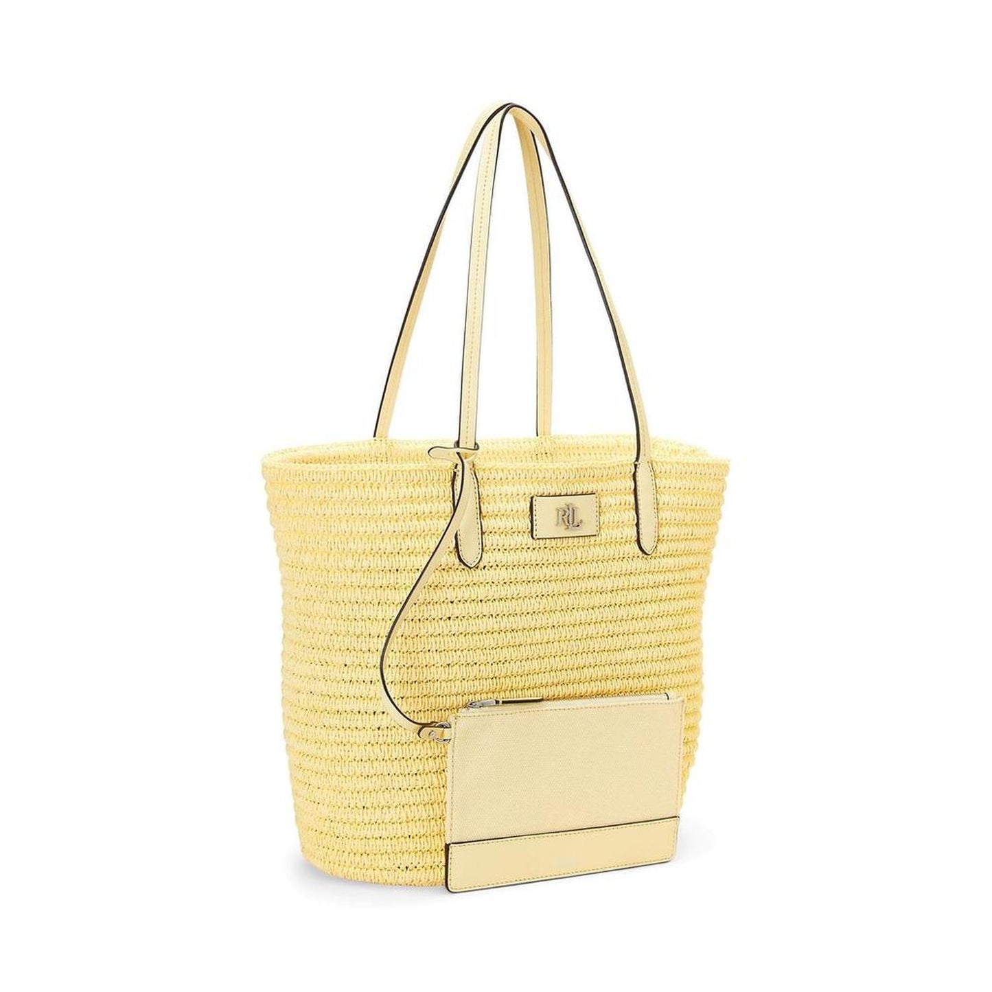 Leather-Trim Straw Large Brie Tote Bag