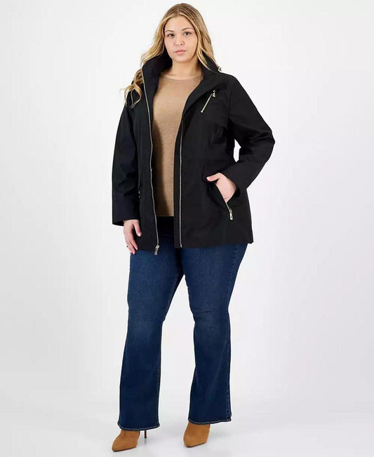 Plus Size Hooded Water-Resistant Anorak Coat