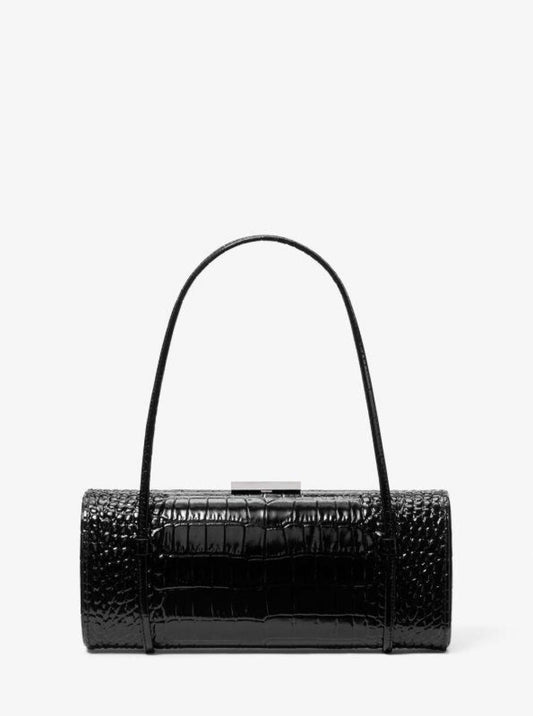 Natalie Crocodile Embossed Patent Leather Barrel Bag