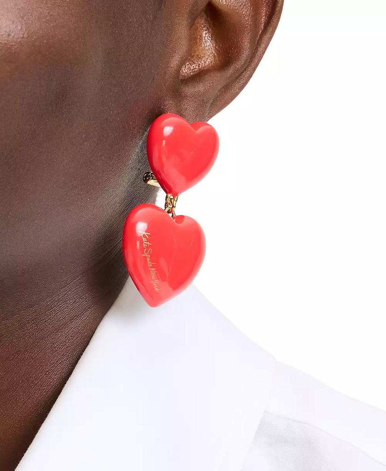 Enamel Graduated Double Heart Drop Earrings