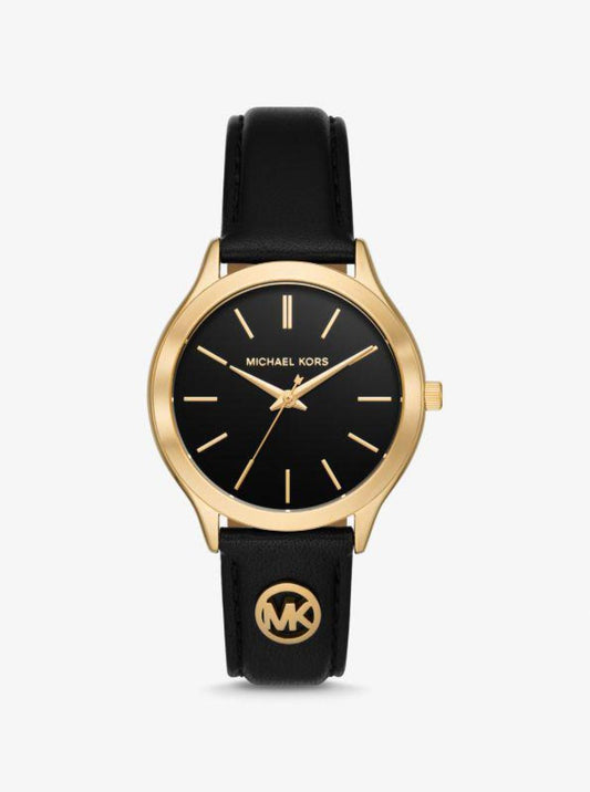 Slim Runway Gold-Tone and Leather Watch