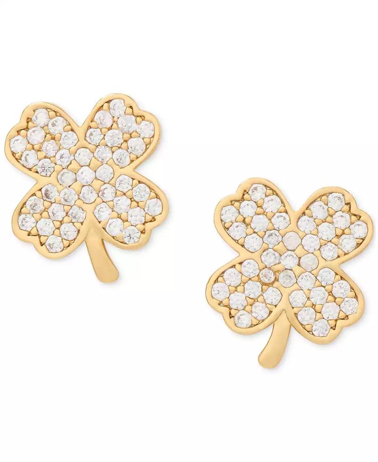 Lucky Charm Gold-Tone Pavé Crystal Clover Stud Earrings