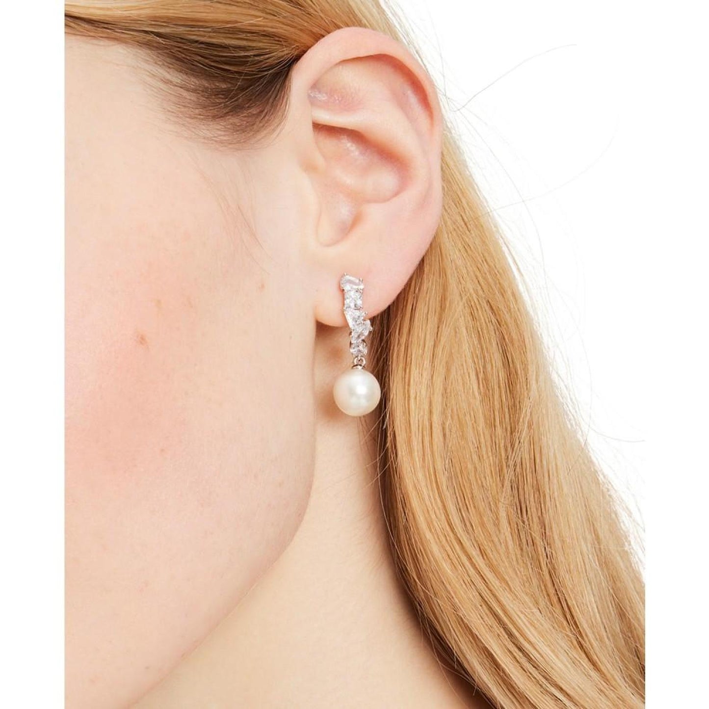 Silver-Tone Cubic Zirconia & Imitation Pearl Drop Earrings