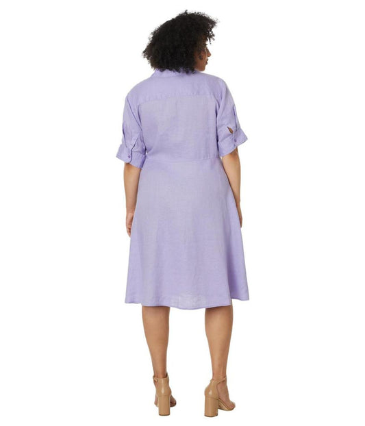 Plus-Size Tie-Front Linen Shirtdress