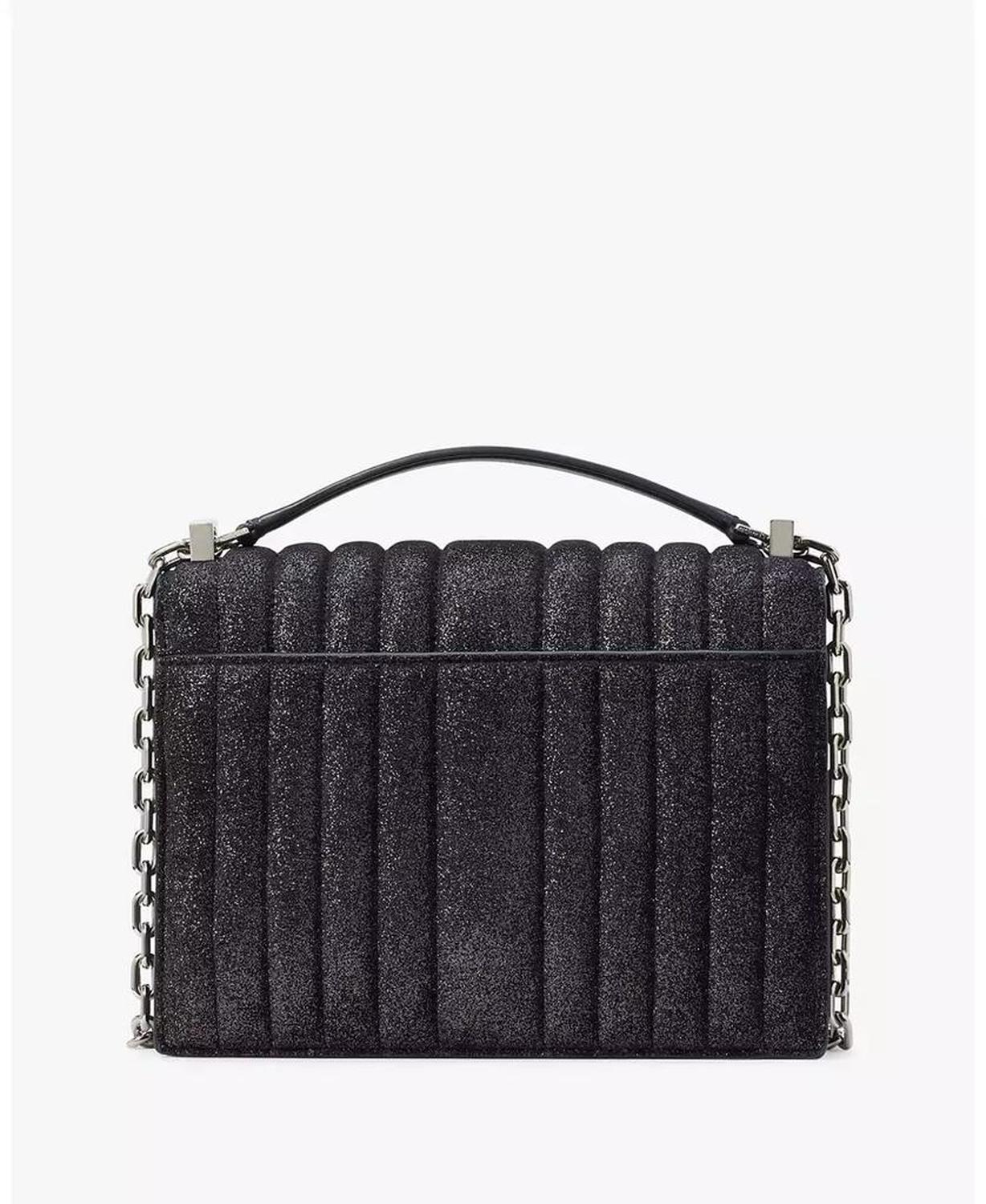 Deco Quilted Glitter Suede Chain Shoulder Bag