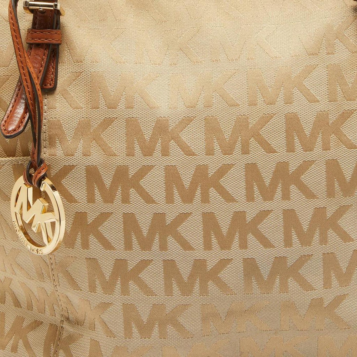 Michael Kors Beige/brown Signature Canvas And Leather Jet Set Top Zip Tote