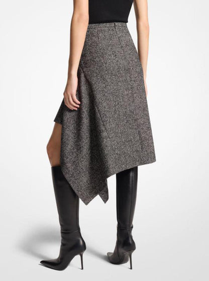 Herringbone Wool Blend Tweed Cascade Skirt