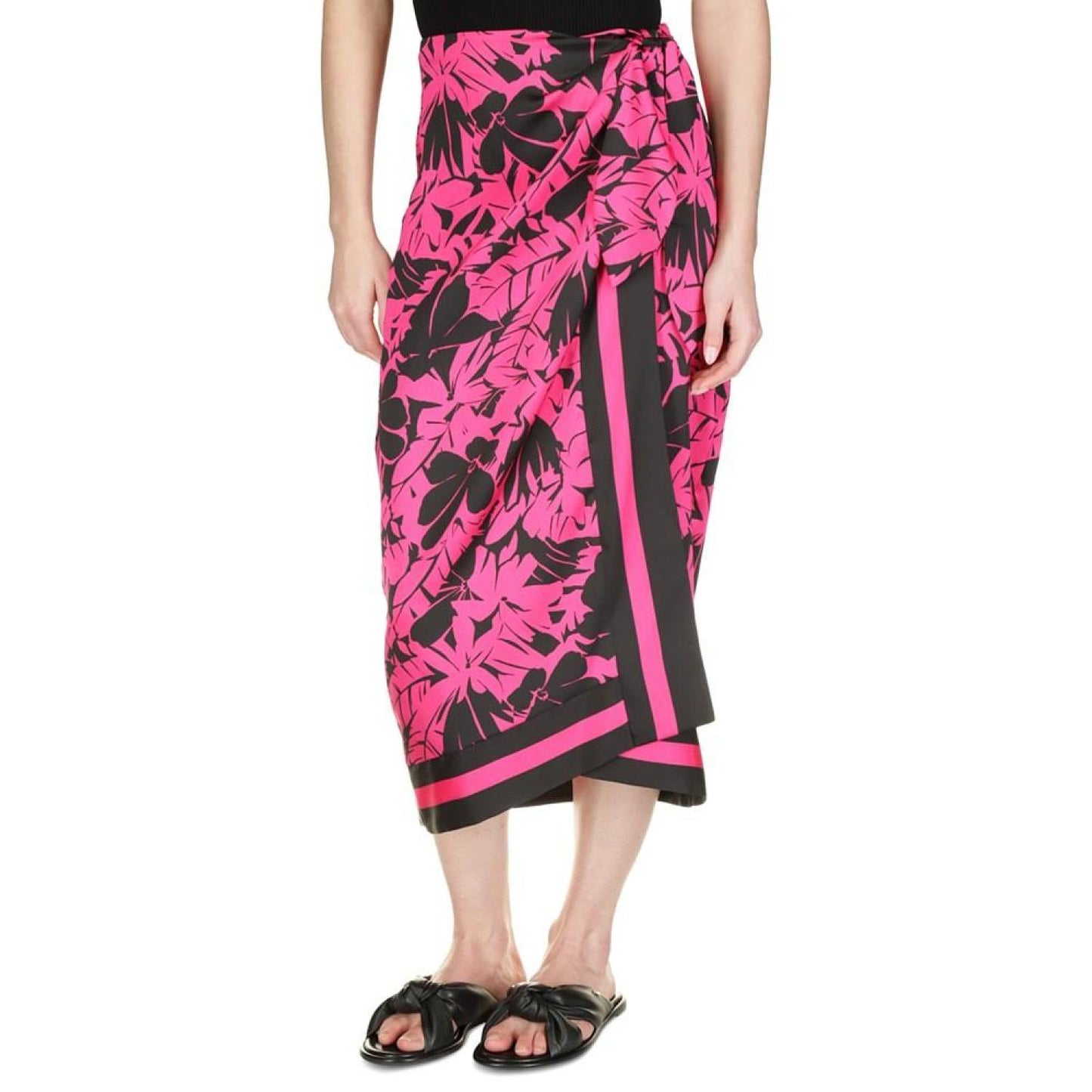 Women's Lush Palm-Print Faux-Wrap Midi Skirt