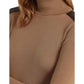 Petite Faux Leather Trim Ribbed Turtleneck