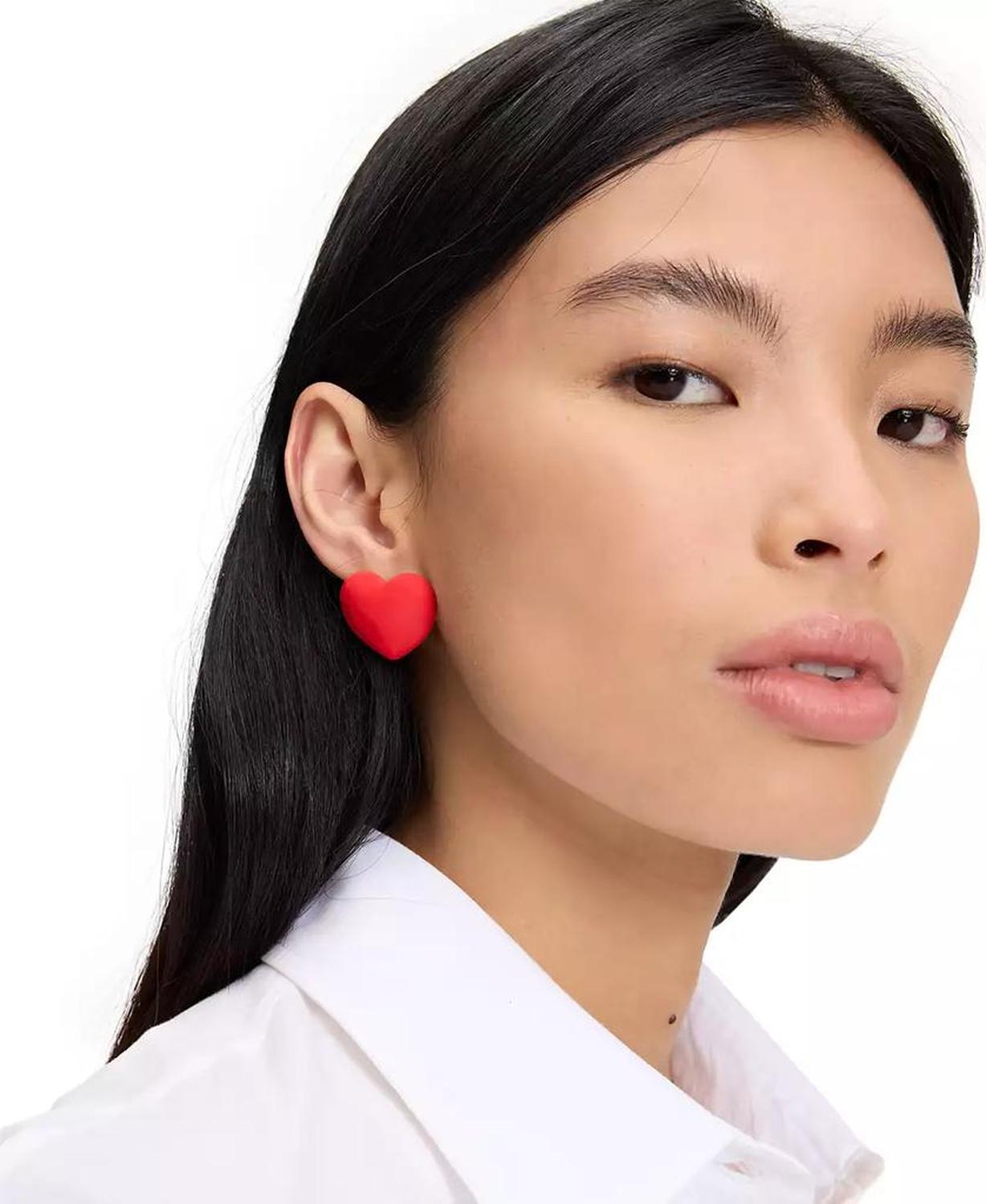 Red Enamel Logo Heart You Statement Stud Earrings