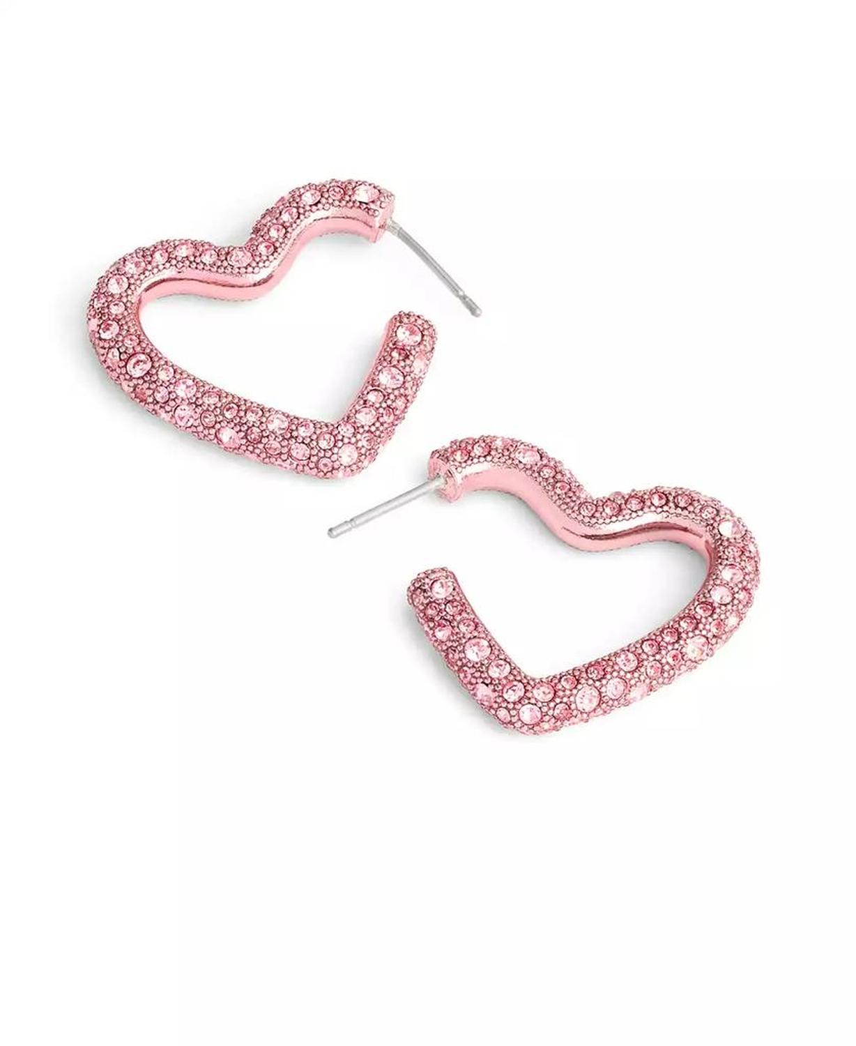 Faux Stone Pave Heart Hoop Earrings