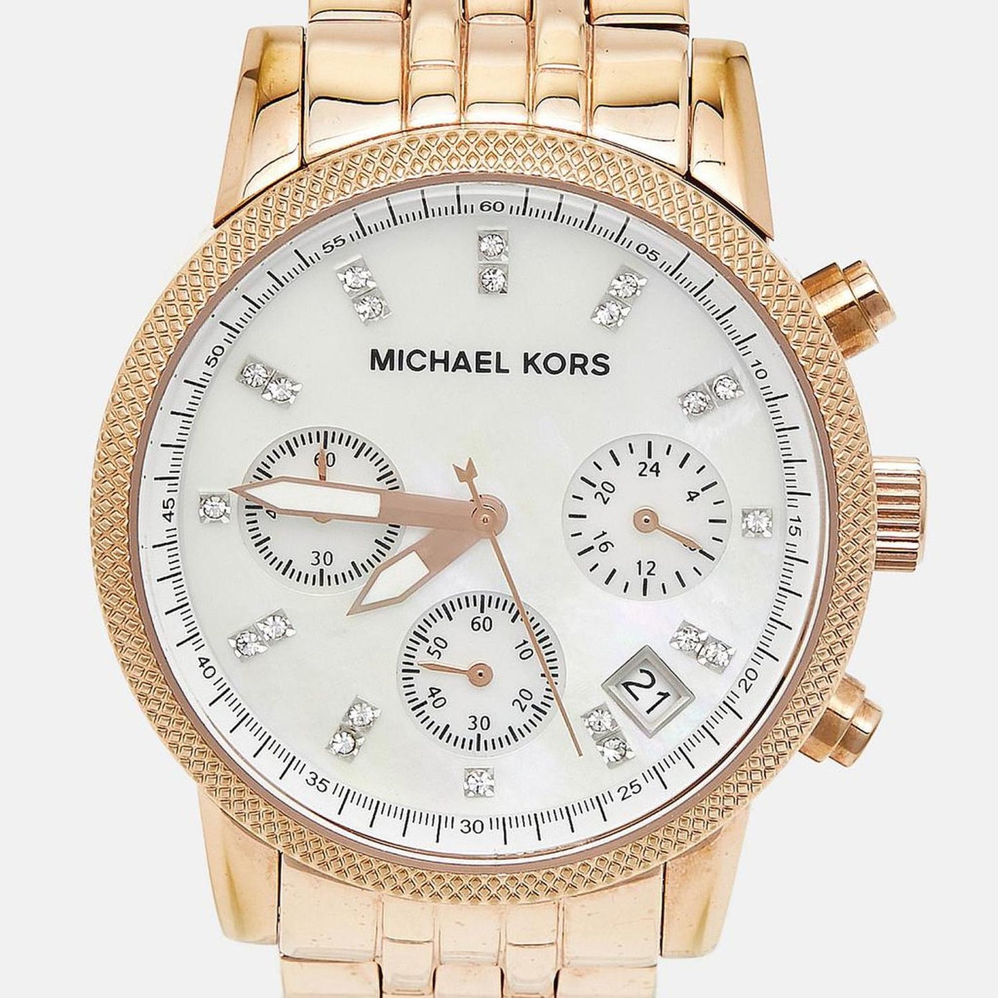 Michael Kors Mother Of Pearl Rose Gold Plated Stainless Steel Jet Set Mk5026 Women's Wristwatch 38 Mm