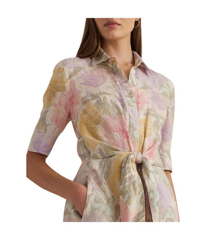 Floral Tie-Front Linen Shirtdress