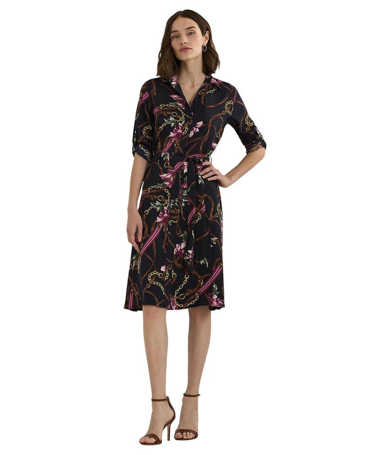 Petite Print Crepe Shirtdress