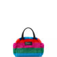 Puffed Striped Faux Fur Satchel Bag