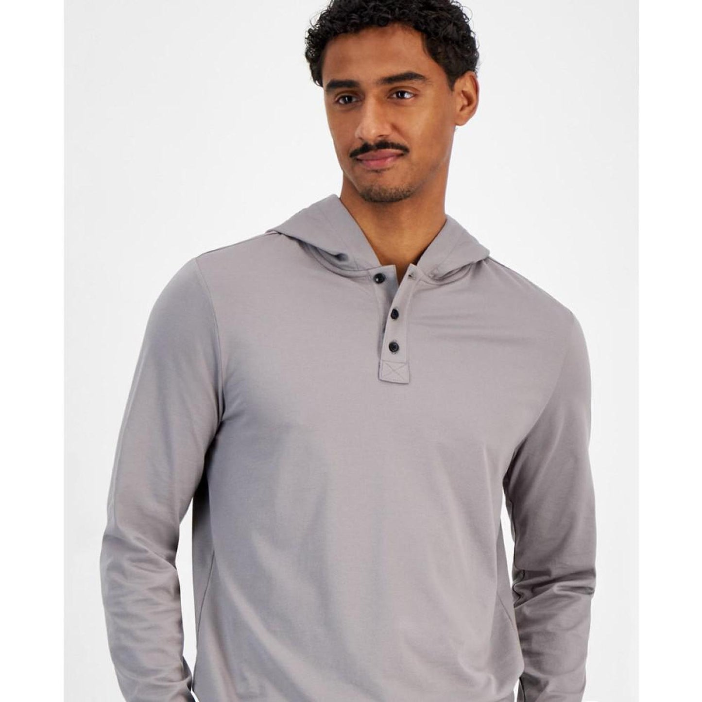 Men's Premium Textured Long Sleeve Henley Hoodie