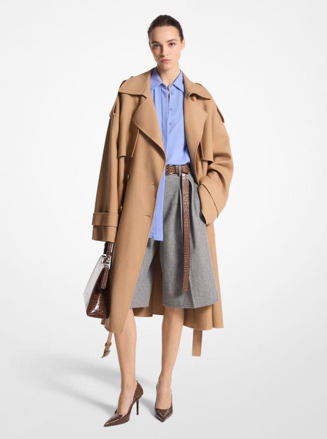 Double Faced Wool Blend Gabardine Trench Coat