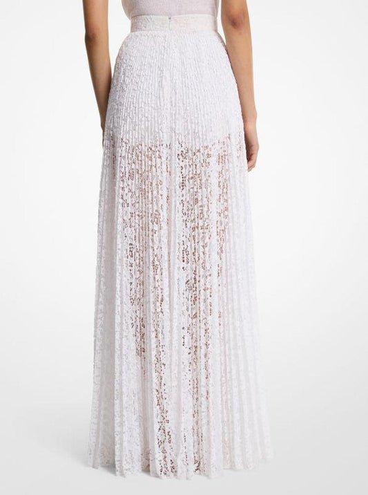 Pleated Floral Lace Maxi Skirt