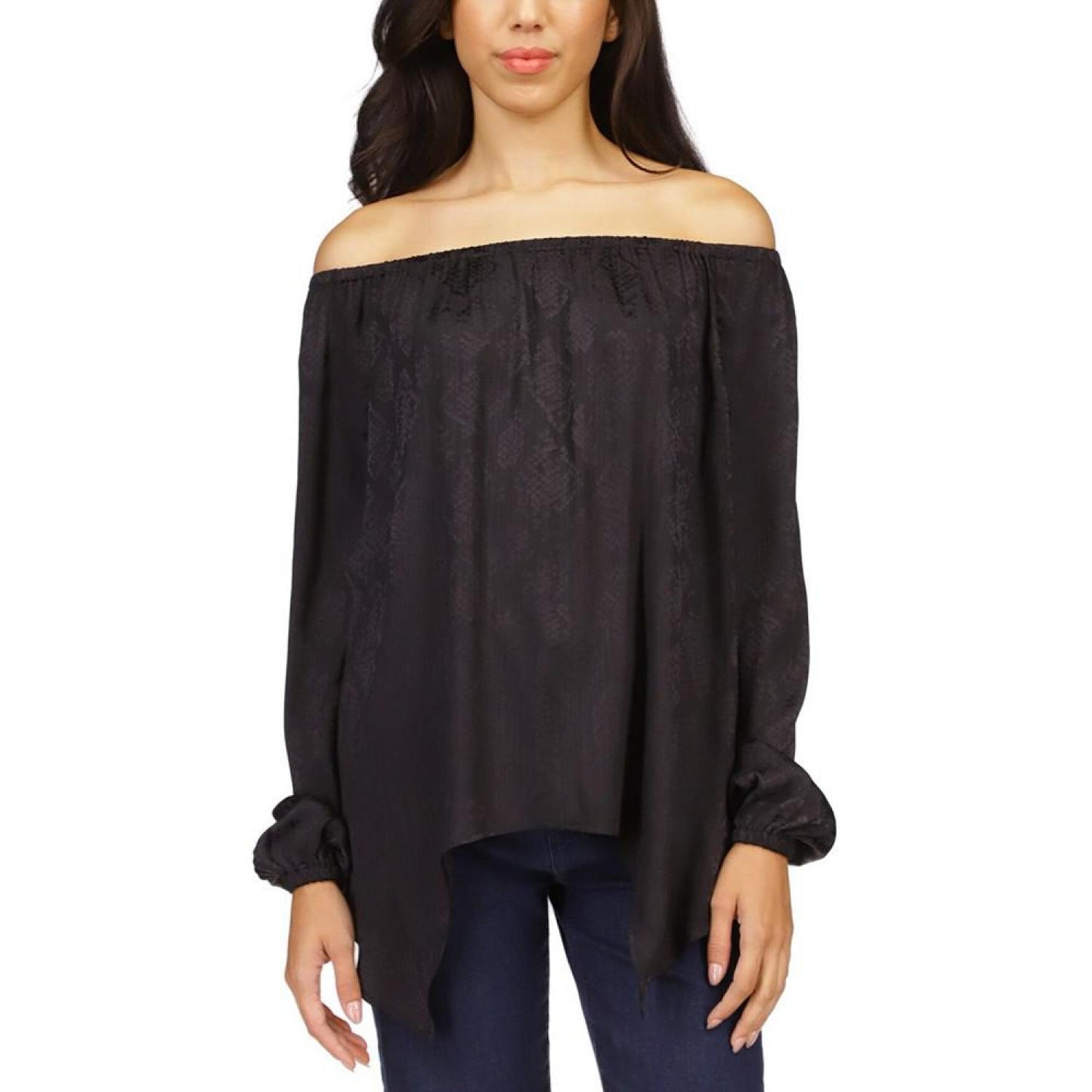 Petite Off-The-Shoulder Jacquard-Print Top