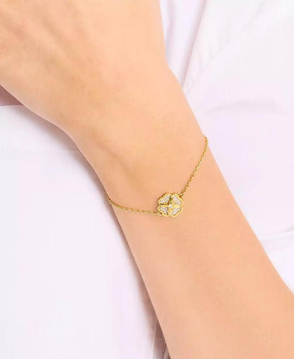 Gold-Tone Pavé Flower Charm Link Bracelet