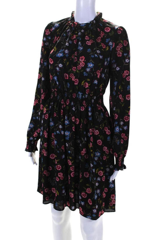 Kate Spade New York Womens Floral V-Neck Smock Waist Long Dress Black