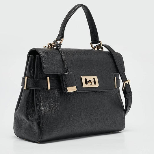 Black Leather Karso Flap Top Handle Bag