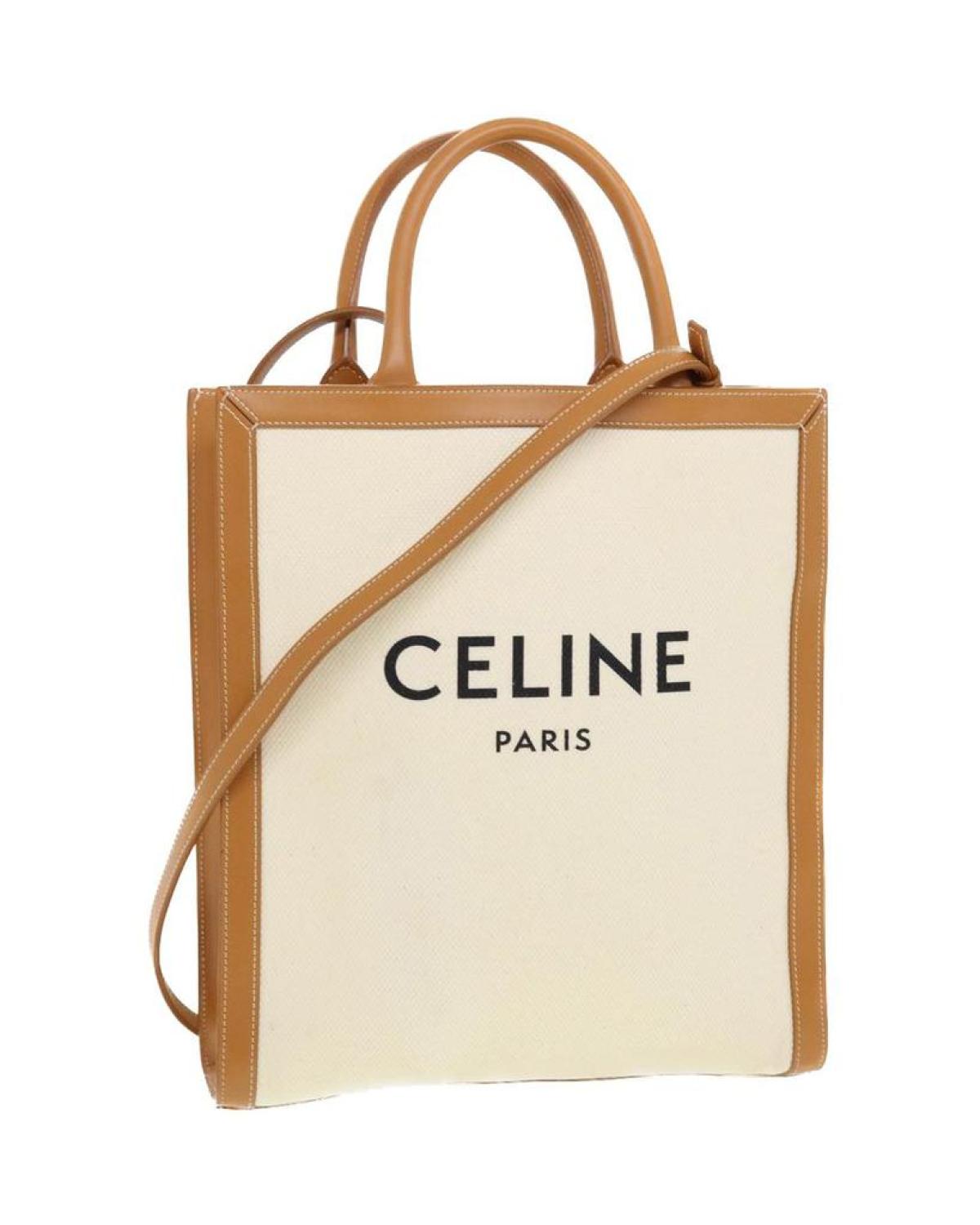 CELINE Small Vertical Cabas Tote Bag Canvas 2way White 192082BNZ.02NT 41168A