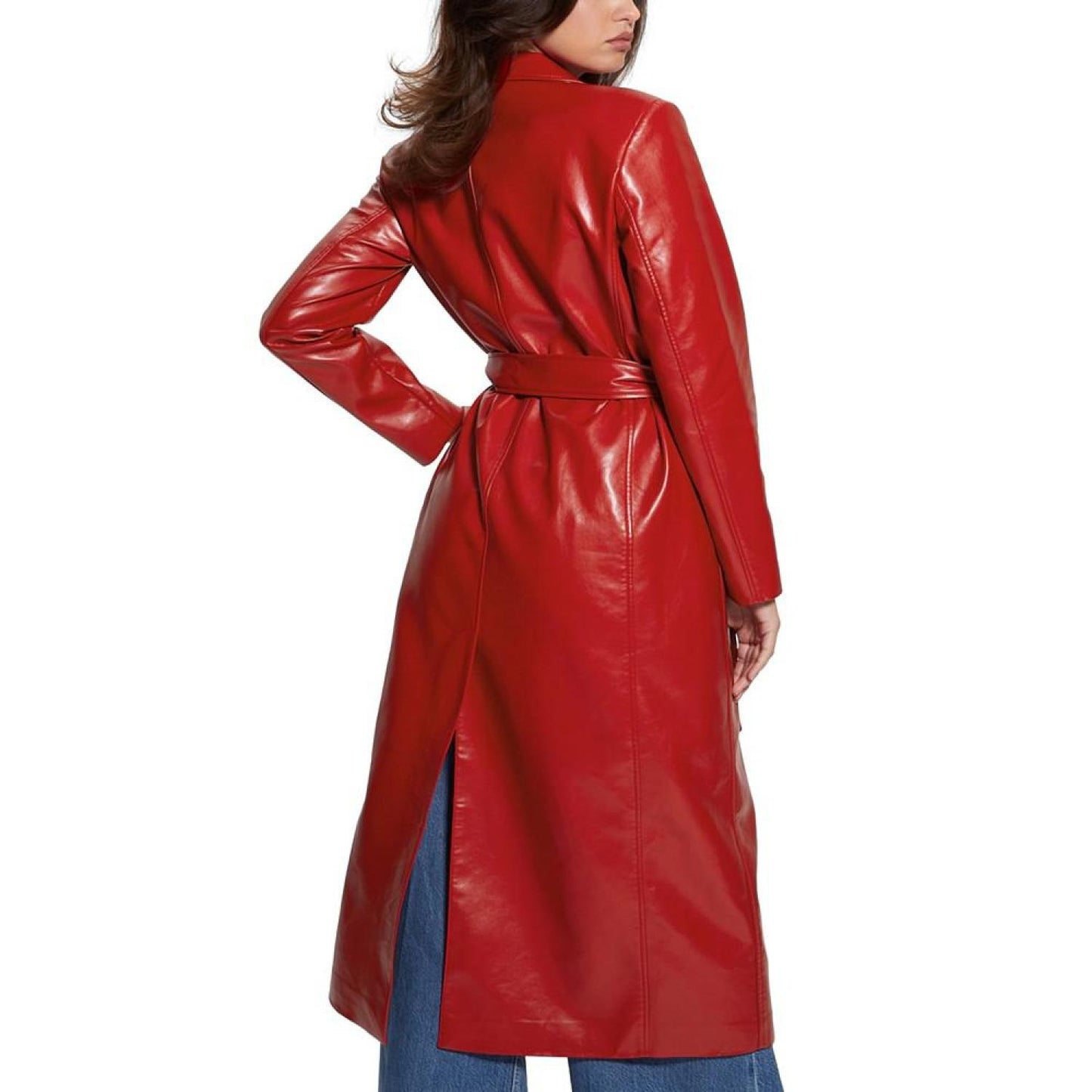 Women's Faux-Leather Belted Trench Coat