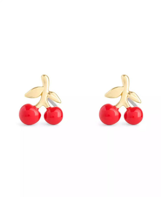 Red Enamel Vintage Charms Cherry Stud Earrings